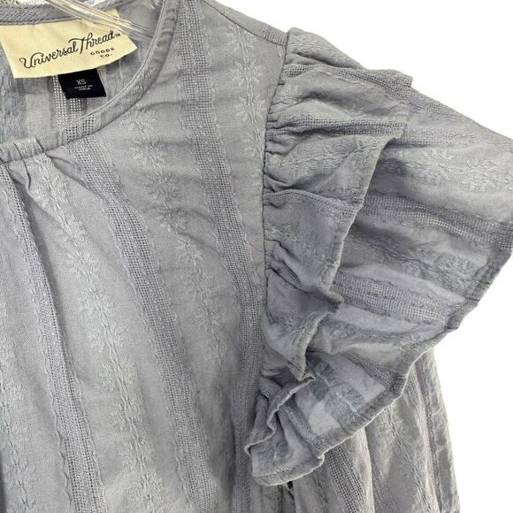 Universal Thread Top Blue Dramatic Double Ruffle Shoulder Size XS 3/4 Sleeve Top - Picture 4 of 9